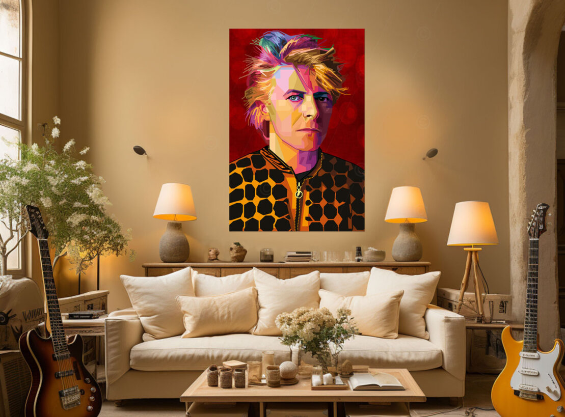 Musician fabric painting Homage to David Bowie 