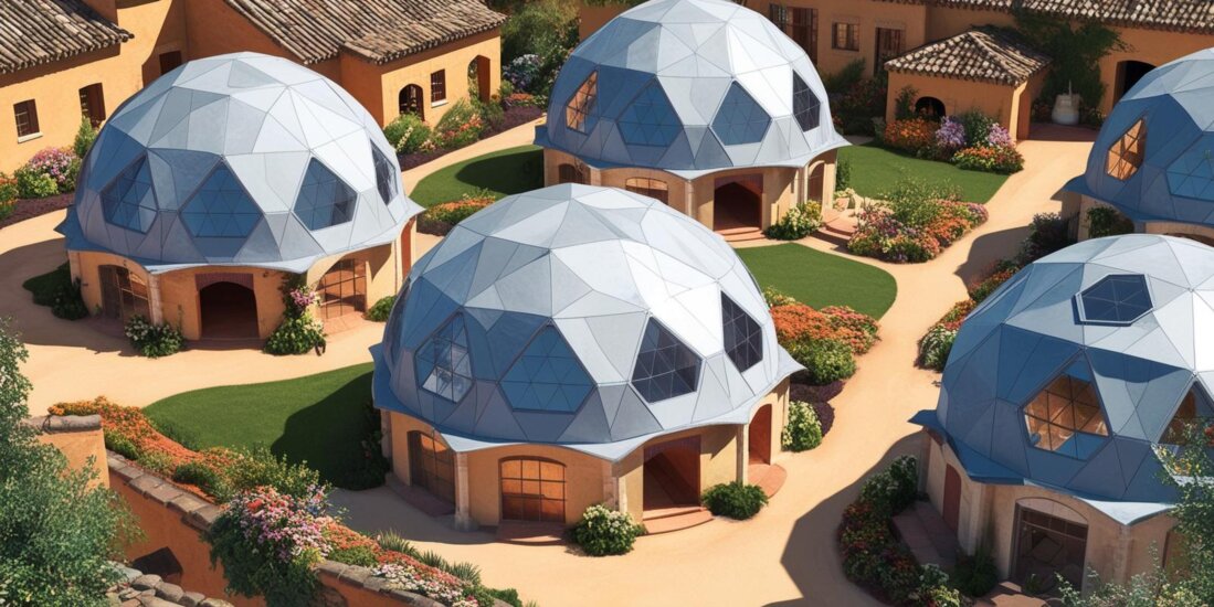 Village Example of geodesic domes Dorf Beispiel geodätische Kuppeln